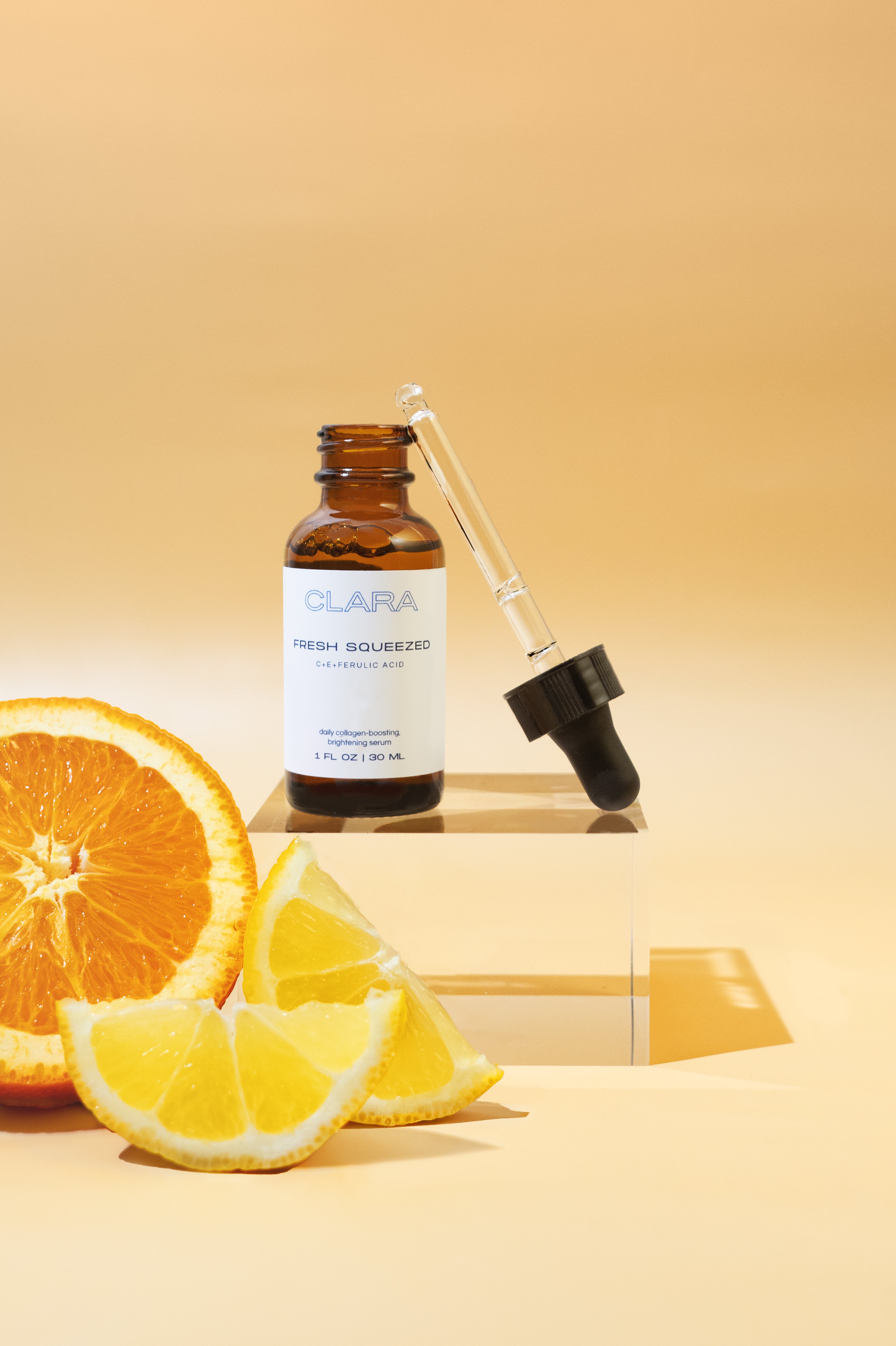 Fresh Squeezed Vitamin C Serum: the powerful combination of vitamin C, vitamin E, and ferulic acid combine to increase collagen synthesis, provide antioxidant protection, and even out skin tone