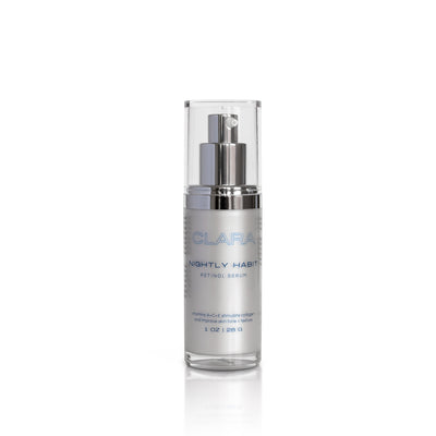 Nightly Habit Retinol: The MVP of our skincare lineup, retinol (vitamin A) has a multitude of benefits including filling in lines and wrinkles, brightening dark spots, and reducing oil production